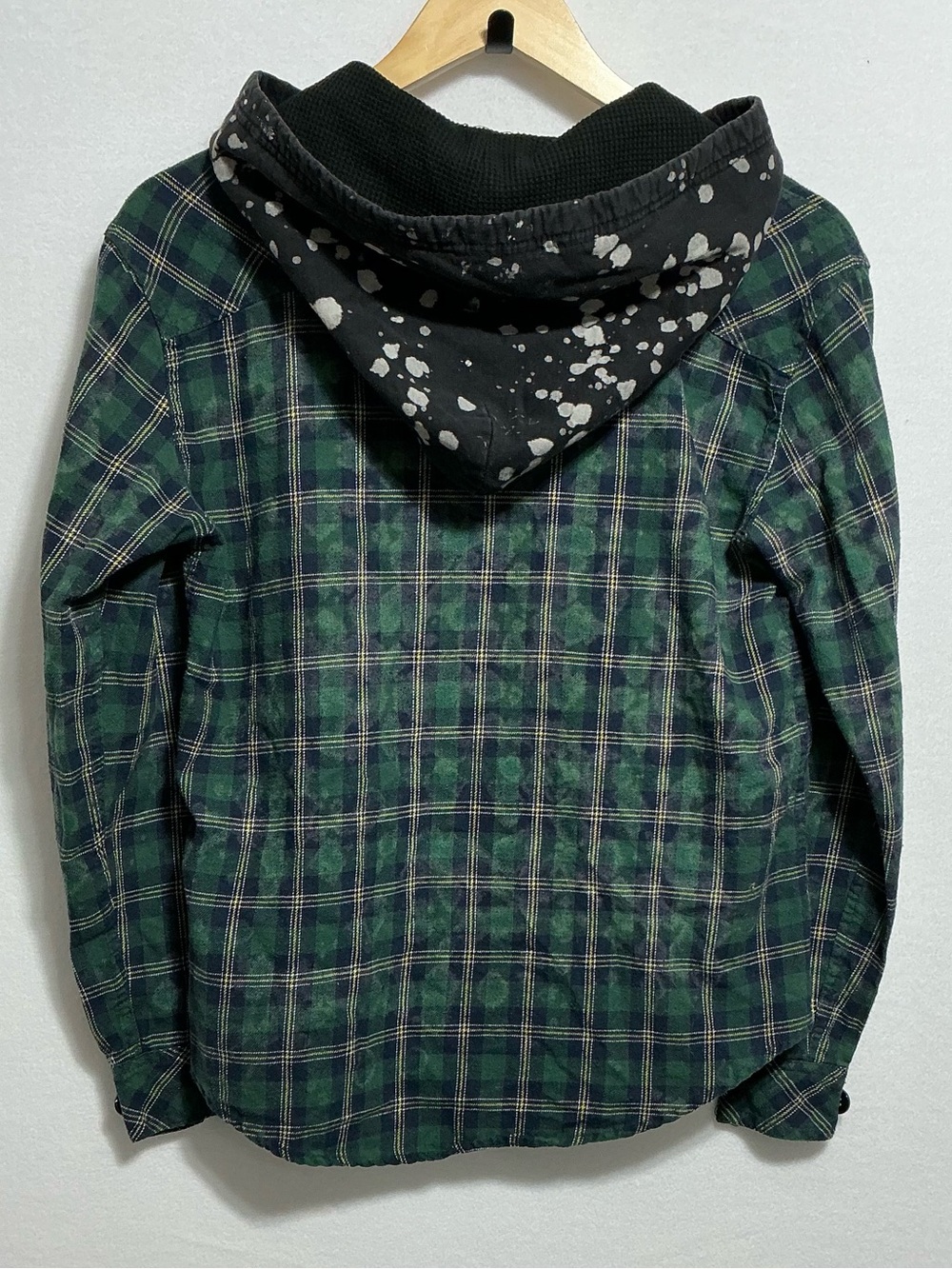 Current Mood Green Plaid Hooded Flannel Shirt Women’s S Grunge Distressed - Picture 2 of 15